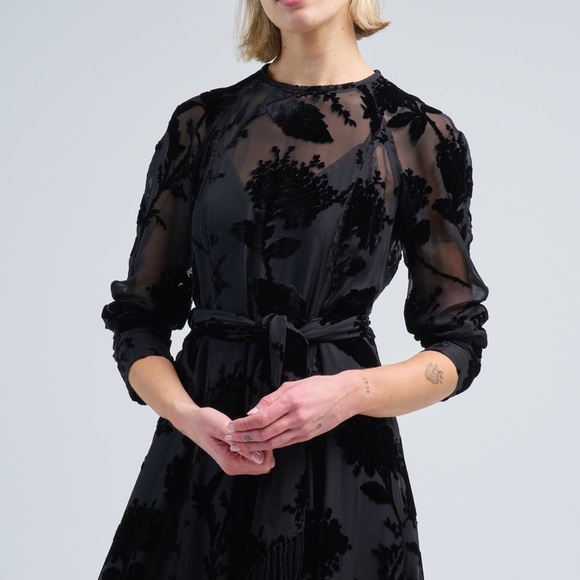 NWOT Zimmermann Floral Burnout Long Sleeve Dress in Black - Picture 1 of 14